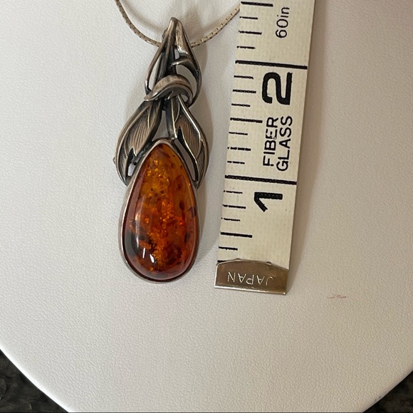 Vintage Sterling silver 925 Baltic Amber necklace pendant pin earrings brooch - Picture 8 of 16